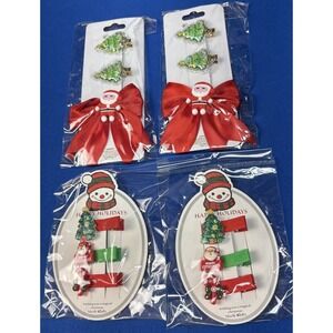 Girls Christmas Hair Clips Set Holiday Barrettes Santa Tree Bow Lot NWT 4 Pks